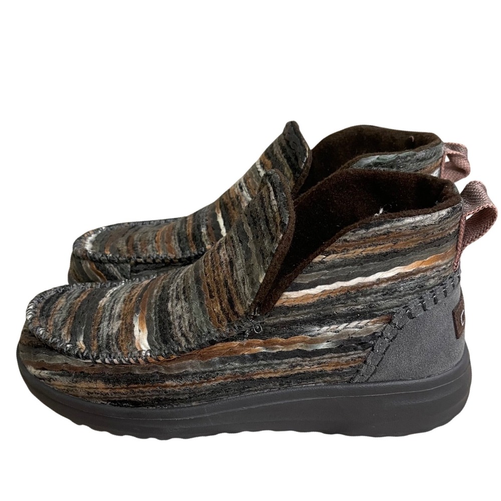 Hey Dude Benny tie dye Brown Grey Multi Stripe Faux Fur Lined Ankle Boots Size 7